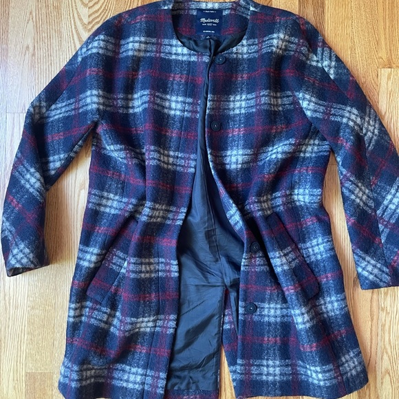 Madewell Plaid Wool Estate Coat Navy Red B2649 - Picture 4 of 9